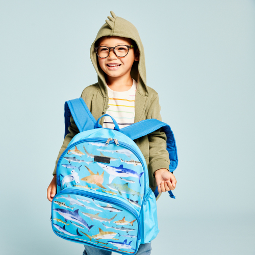kids wearing mesquad durable and affordable custom glasses holding a backpack for back to school