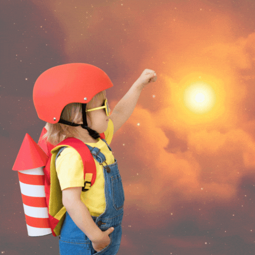 kids in homemade space pack with moving background ready to take off kids glasses mesquad